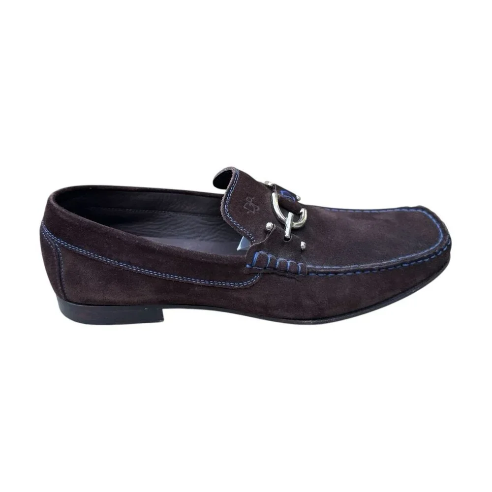 Men's Brown Suede Loafers with Silver Bit Hardware